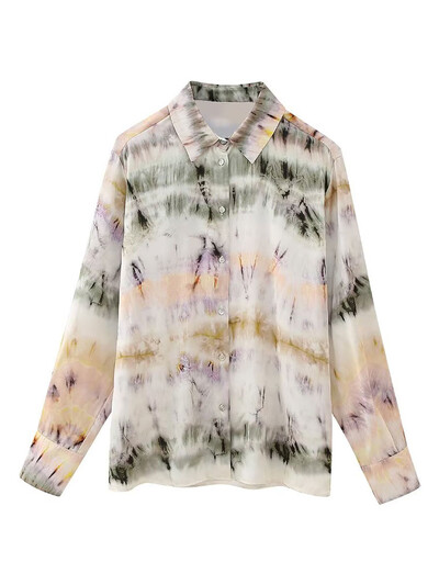 TRAF Ženska moda Tie Dye Labavi patentni zatvarač sa strane, ležerna haljina s 3 odijela s otvorenim ovratnikom, ulična košulja, široke hlače s patentnim zatvaračem