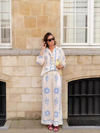 Ležerne košulje i hlače s modnim printom Elegantni ženski kompleti za žene 2 komada Trafza Rasprodaja ženske odjeće Hlače Hlače