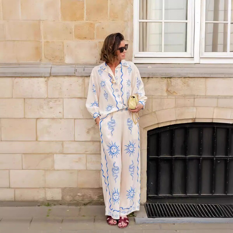 Ležerne košulje i hlače s modnim printom Elegantni ženski kompleti za žene 2 komada Trafza Rasprodaja ženske odjeće Hlače Hlače