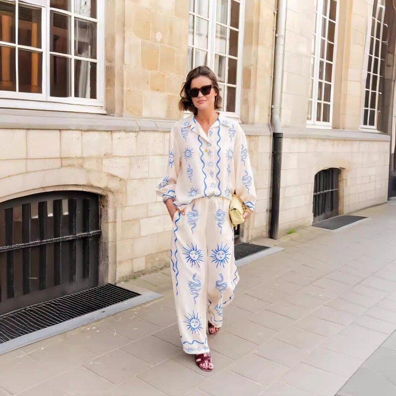 Ležerne košulje i hlače s modnim printom Elegantni ženski kompleti za žene 2 komada Trafza Rasprodaja ženske odjeće Hlače Hlače