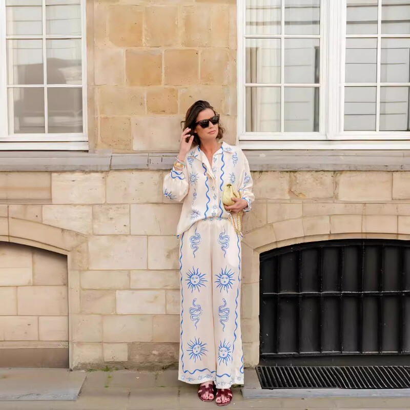 Ležerne košulje i hlače s modnim printom Elegantni ženski kompleti za žene 2 komada Trafza Rasprodaja ženske odjeće Hlače Hlače