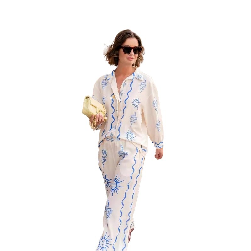 Ležerne košulje i hlače s modnim printom Elegantni ženski kompleti za žene 2 komada Trafza Rasprodaja ženske odjeće Hlače Hlače