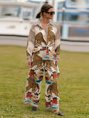 Trükitavad laia säärega püksid naiste ülikonnad, vintage üherealised, allapoole kraega naiste pluus, kõrge vöökohaga püksid 2024, uus šikk