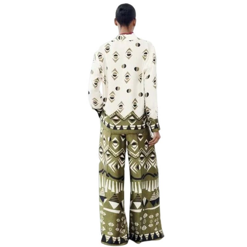 Ženska košulja s printom na jedno kopčanje, majica s dugim rukavima i visokim strukom, ležerna, raznovrsna, komplet hlača s ravnim nogavicama Novo