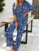 Ljetni kompleti hlača Ženski labavi ležerni praznični kompleti hlača s printom na plaži Ženska košulja kratkih rukava Dvodijelni kompleti širokih nogavica