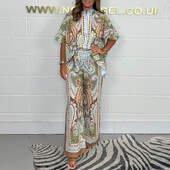 Široki kompleti s retro biljem i printom Ženska 2-dijelna proljetna košulja s dugmadima s O izrezom Hlače širokih nogavica Ljetno odijelo s šišmiš rukavima i slobodno vrijeme