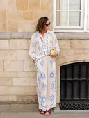 Kompleti za žene, 2 komada, proljeće ljeto 2024. Nova moda, svestrani topovi s printom dugih rukava Komplet ležernih širokih hlača odijela