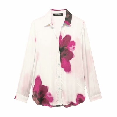 TRAFZA 2024 Nova modna ženska ženska majica s reverima s printom na rever Ležerna košulja s džepovima na vezanje i elegantni nabori Ženske duge hlače širokih nogavica