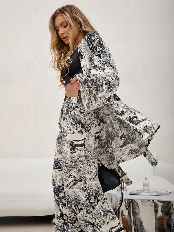 Aynaray 2024. Ženski komplet hlača jesen-zima s printom 2 dvodijelna ogrtača Odjevni set odgovarajućeg odijela za žene