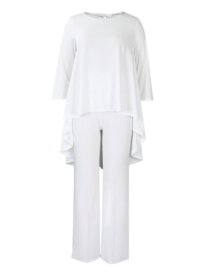 Дамски ежедневен комплект Ежедневен комплект с кръгло деколте Свободно неправилно горнище, модни едноцветни панталони Дамски есенно-зимен ежедневен комплект от две части