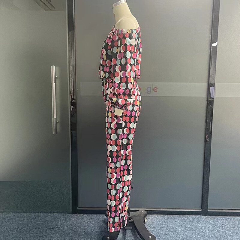 Top cu mâneci cu umăr elegant, ținute cu pantaloni lungi, 2023, pentru femei, ocazional, costum în două piese, la modă, cu imprimeu de primăvară, set cu mâneci lungi de buzunar
