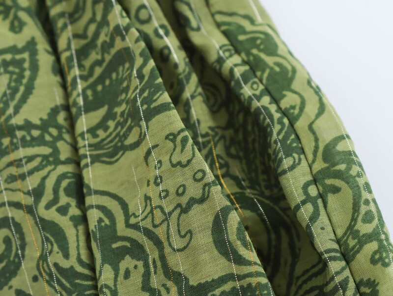 TRAFZA Ženske široke košulje s dugim rukavima s jednorednim kopčanjem, zelenim printom i V-izrezom + modne 2-dijelne hlače visokog struka s uzicom