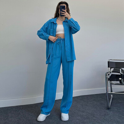 Ženska 2-dijelna odjeća dugih rukava Ljubičaste jesenske majice Plisirane široke hlače Kompleti širokih hlača Ležerna odjeća Y2K odjeća