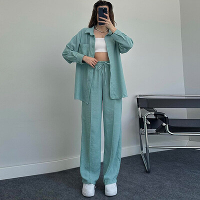 Ženska 2-dijelna odjeća dugih rukava Ljubičaste jesenske majice Plisirane široke hlače Kompleti širokih hlača Ležerna odjeća Y2K odjeća