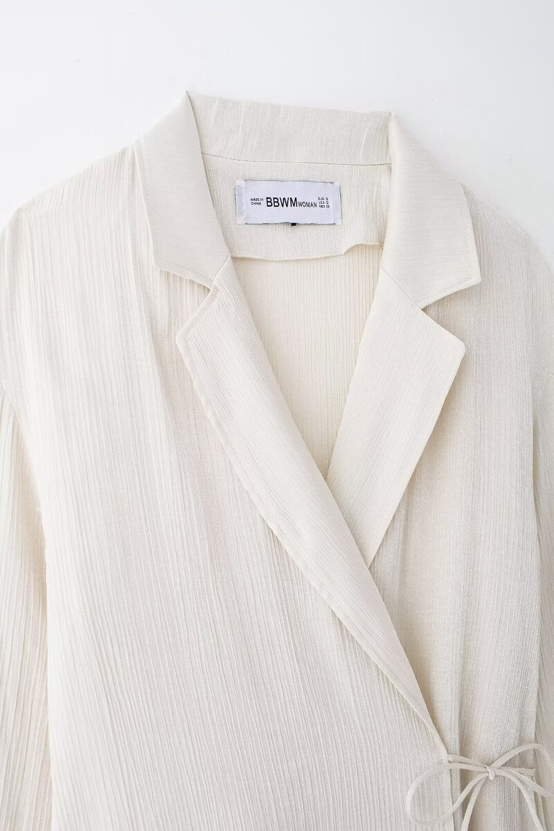 TRAFZA ženski set od 2 komada, ukras na vezivanje, plisirani efekt, svijetli rever, jakna s podijeljenim gornjim dijelom + hlače širokih nogavica s elastičnim strukom Mujer