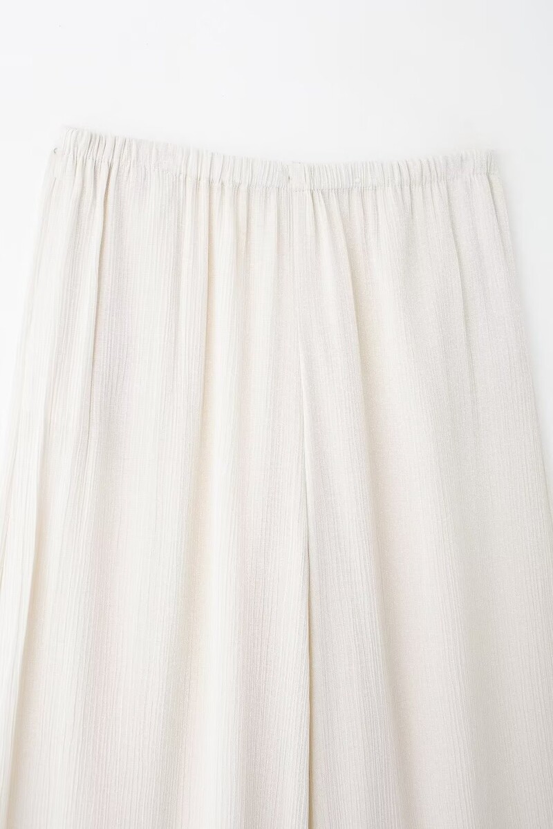 TRAFZA ženski set od 2 komada, ukras na vezivanje, plisirani efekt, svijetli rever, jakna s podijeljenim gornjim dijelom + hlače širokih nogavica s elastičnim strukom Mujer