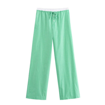 TRAFZA ljetno modno žensko odijelo s otvorenim ovratnikom, dugim rukavima, jednoredne košulje s džepovima + široke hlače na vezanje u struku