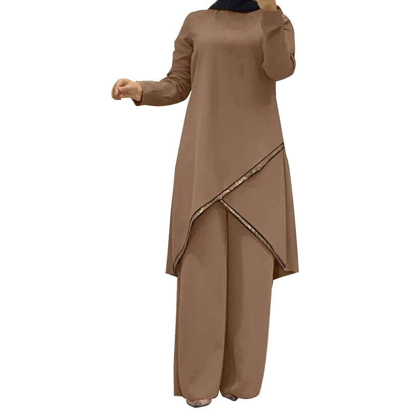 Ženski Eid Musulman Ansemble Muslimanski kompleti Jednobojne bluze Hlače širokih nogavica Ramadan Maroko Dvodijelni Dubai Kaftan Labavi skromni kompleti