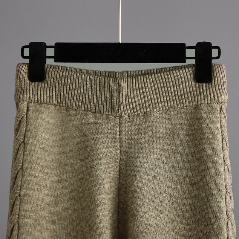 Ležerni jednobojni pleteni kompleti od 2 komada Ženski pulover s V-izrezom i dugim rukavima Top Conjuntos Hlače visokog struka Novo