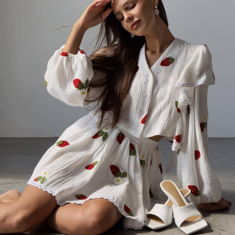 Komplet dvodijelnih suknji Ženski ljetni pamučni i laneni gornji dijelovi s V-izrezom i mini suknje Ženski ležerni slatki kompleti haljina