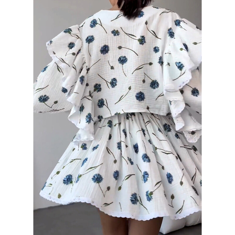 Komplet dvodijelnih suknji Ženski ljetni pamučni i laneni gornji dijelovi s V-izrezom i mini suknje Ženski ležerni slatki kompleti haljina