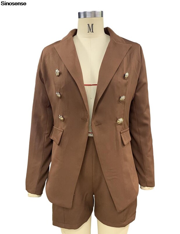 Naiste mood klassikaline, kaheosaline, kaheosaline komplekt, pikkade varrukatega bleiserülikond + nööbiga põletatud lühikesed püksid, ülikonnad, vabaaja elegantne OL äriülikond