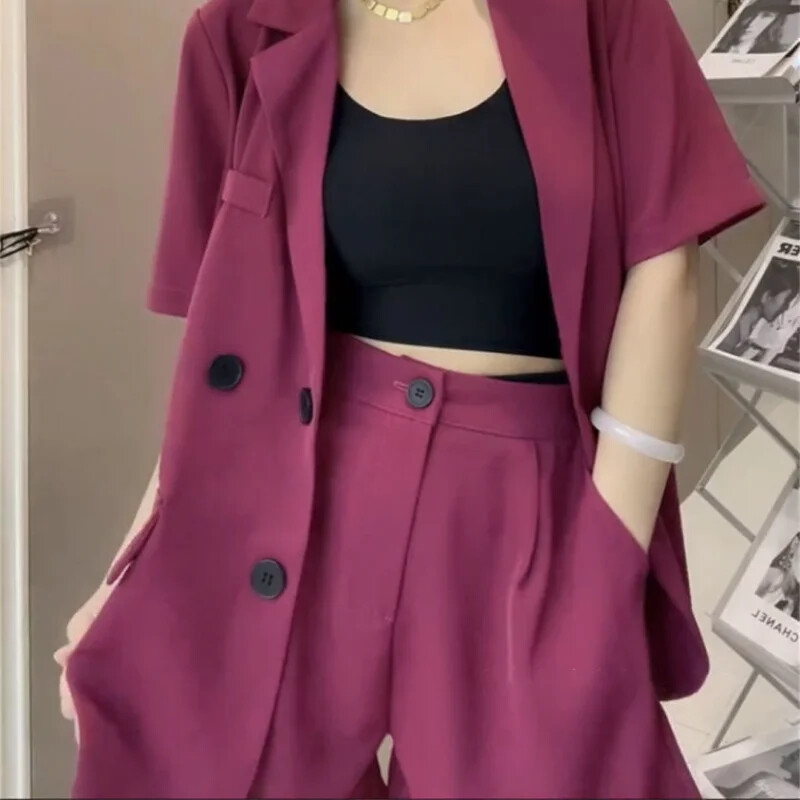 Ljetni bijeli kratki rukav Office 2024 Ženski komplet hlača Odjeća Sakoi i kratke hlače Odijela za žene Luksuzni kroj s jaknom