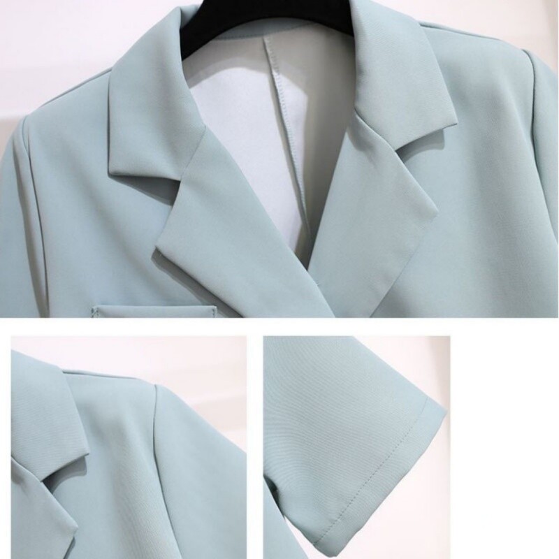 Naiste 2 tk ülikonnakomplekt, suvine õlapealne lühikeste varrukatega lühikeste bleiseritega jakk + lahtised laia säärega lühikesed püksid suvemood