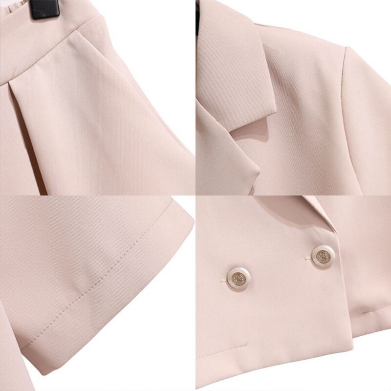 Naiste 2 tk ülikonnakomplekt, suvine õlapealne lühikeste varrukatega lühikeste bleiseritega jakk + lahtised laia säärega lühikesed püksid suvemood