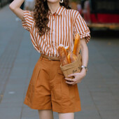 Лятна мода 2024 г. Дамски къси панталони Раета в корейски стил Дамски къси комплекти 2 бр. Нови продукти Облекло, съответстващо на тенденциите Класически