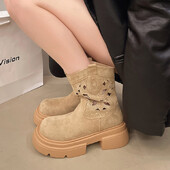 2024. Nove čizme za gležnjeve od goveđe kože od goveđe kože do sredine teleta, ženske čizme s okruglim prstima, blok pete, jesenske zimske gležnjače, ženske cipele D102