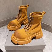 Motociklističke čizme od matirane meke kože Kratke čizme s cijevima Debeli donji dio Veliki žuti alat Ženski