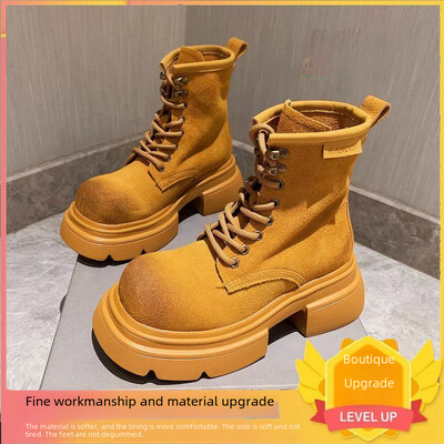 Motociklističke čizme od matirane meke kože Kratke čizme s cijevima Debeli donji dio Veliki žuti alat Ženski