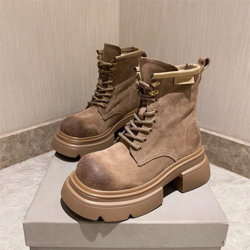 Motociklističke čizme od matirane meke kože Kratke čizme s cijevima Debeli donji dio Veliki žuti alat Ženski