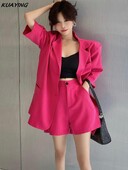 Ženski vintage blazer kratke odijela Modni ležerni široki blazer jakne Jednobojne kratke pantalone Odjevni predmeti Ženski korejski set od 2 komada