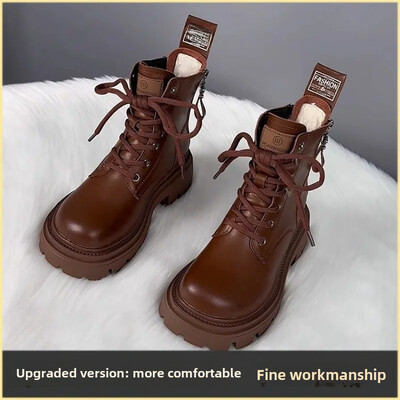 Ženske čizme za snijeg od meke kože s debelim dnom 2024. Novi stil Martin čizme s integriranim krznom Svestrane velike pamučne cipele Zimske