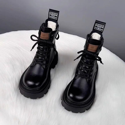 Ženske čizme za snijeg od meke kože s debelim dnom 2024. Novi stil Martin čizme s integriranim krznom Svestrane velike pamučne cipele Zimske