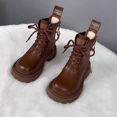 Ženske čizme za snijeg od meke kože s debelim dnom 2024. Novi stil Martin čizme s integriranim krznom Svestrane velike pamučne cipele Zimske