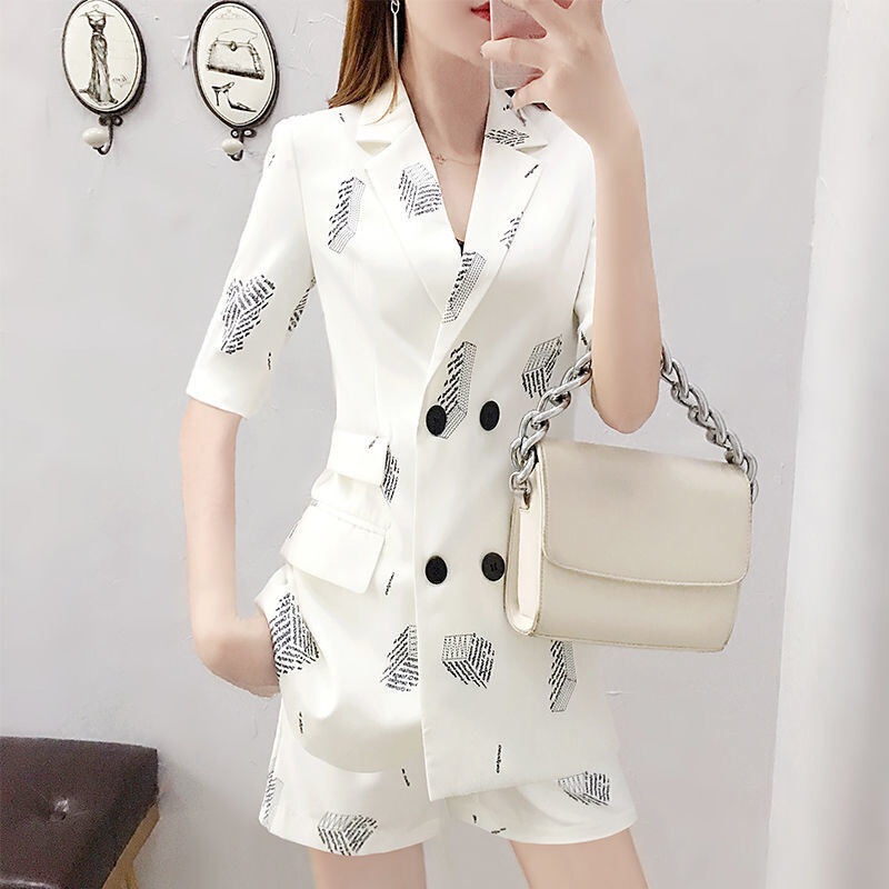 Žensko uredsko odijelo 2021. Novi korejski modni temperamentni blejzer haljina Ženske kratke kratke hlače širokih nogavica Prsluk Dvodijelni set Strani stil