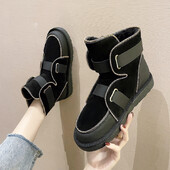 Χειμερινές μπότες χιονιού Γυναικείες μπότες από ψεύτικη γούνα σουέτ Ζεστές μπότες Νέες μπότες για κορίτσια αντιολισθητικές, επίπεδη ζώνη με αγκράφα Γυναικείες μπότες