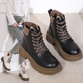 Дебело дъно с цип Martin Boots Дамски есен 2024 г. Нов стил Британска система Къси ботуши с връзки Тежка бяла къса тръба