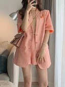 Ženski ležerni široki blejzer kratki odijelo proljeće ljeto nova moda vintage prugasti kaput kratkih rukava dvodijelni set ženske odjeće