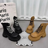 Martin čizme zadebljane visine Ženski novi stil za jesen 2024. Svestrani britanski stil Velike žute čizme Vintage biskvit kratke