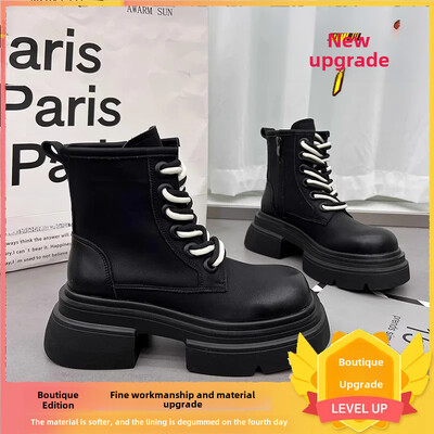 Martin čizme zadebljane visine Ženski novi stil za jesen 2024. Svestrani britanski stil Velike žute čizme Vintage biskvit kratke