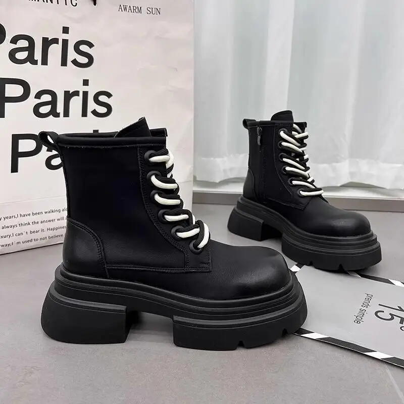 Martin čizme zadebljane visine Ženski novi stil za jesen 2024. Svestrani britanski stil Velike žute čizme Vintage biskvit kratke