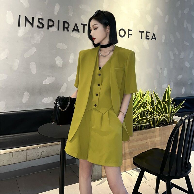 Ljetni 2-dijelni komplet sakoa Ženski sako kratkih rukava Ležerne korejske modne kratke majice Y2k crno odijelo Libertine seksi