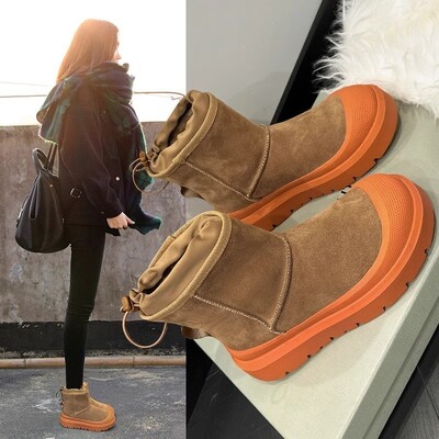 Cizme de iarnă cu blană Toc plat Varf rotund Pantofi de dama de marca Cizme-Femei Australia Pluș Moda Damă Lolita 2023 Med