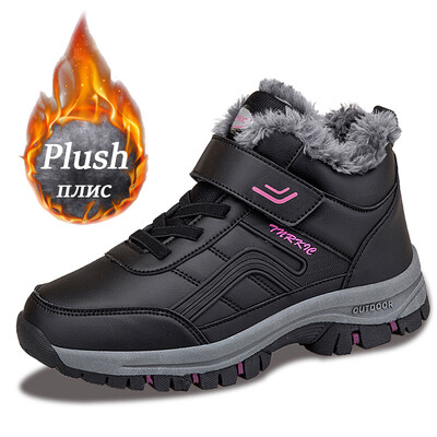 Χειμερινές μπότες για γυναίκες ψηλά παπούτσια αδιάβροχα δερμάτινα βελούδινα PU Keep ζεστά αθλητικά παπούτσια Γυναικεία μποτάκια χιονιού εξωτερικού χώρου Casual παπούτσια