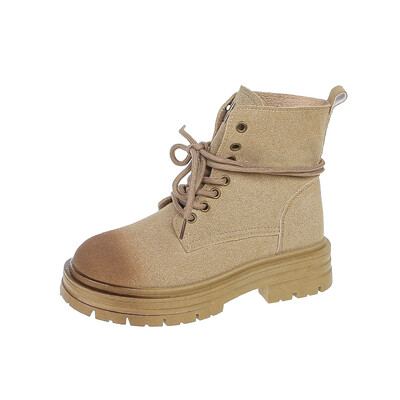 Γυναικεία Μόδα Πλατφόρμα Μονές Μπότες Φθινοπώρου Νέο Στρογγυλό Κεφάλι Μπροστινό Κορδόνι Σουέντ Μπότες με Χοντρό Τακούνι στη μέση