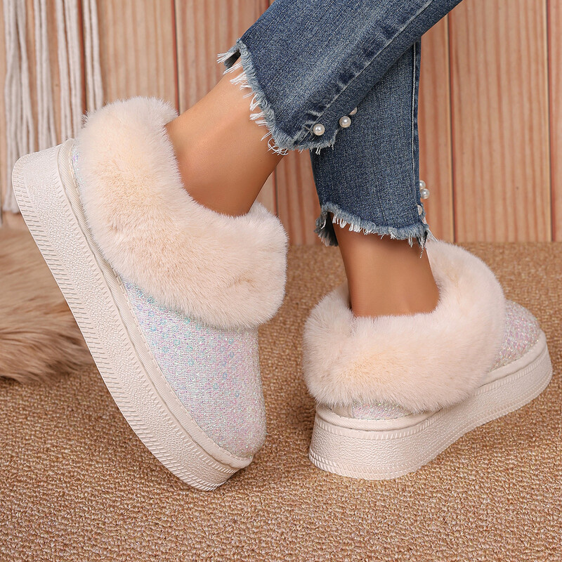 Säravate litritega naiste talvesaapad 2024 Paksendatud sooja platvormiga lumesaapad naistele Mugavad libisemiskindlad puuvillased polsterdatud kingad